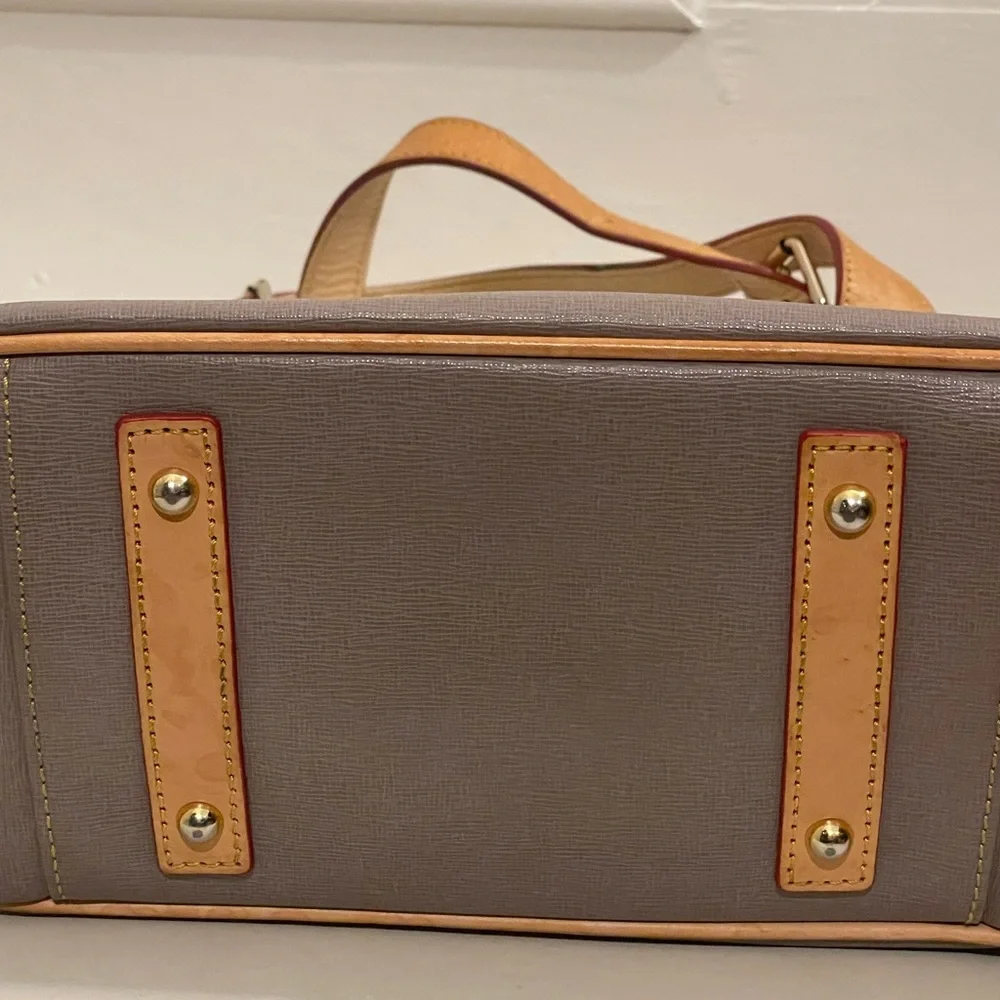 Dooney and Bourke gray & tan leather double strap zipper tassel shoulder bag - Picture 15 of 16